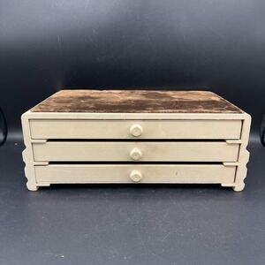 SWANK Display Jewelry Box 3 Drawer Wooden Brown Velvet Fabric Top 12"